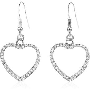 Chanaiqwb Crystal Rhinestones Love Heart Dangle Earrings Statement Wedding Drop Earrings for Women and Girls Bohemian Sparkly Jewelry Hoop Earring