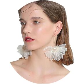 YERTTER Women Petal Drop Earrings Flowers Dangle Earrings with Chiffon Floral Tassel for Vacation Wedding