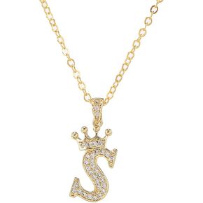 Crystal A-Z Initial Necklace 18K Gold Plated Rhinestone Queen Crown 26 Letter Necklace Personalized Monogram Name Necklace for Women Girls
