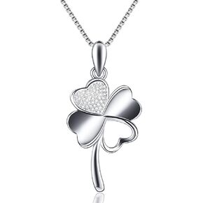 MAJORWARAP Four Leaf Clover Necklace Sterling Silver Shamrock Good Luck Charm Pendant for Women Girl Mom Daughter Birthday Gift