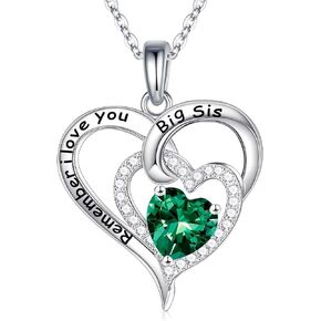 Gifts for Big Sister/Bonus Sister/Nana, Dainty Heart Birthstone Necklaces Valentines Day Mothers Day Christmas Birthday Necklace Jewelry Gifts for Big Sister Bonus Sister Nana
