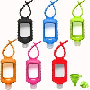 MEMOVAN Travel Plastic Clear Bottles with Silicone Sleeve 6 Pack, Pocket Hand Sanitizer Bottle Refillable Bottle with Keychain Holder, 2oz/60ml Leakproof Empty Squeeze Container Flip Cap, Random Color