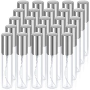 25 Pcs Travel Perfume Atomizer Sprayer Refillable Empty Perfume Bottle for Perfume Mist Glass Spray Bottles Clear Portable Fragrance Bottle for Travel (Silver, 10 ml)