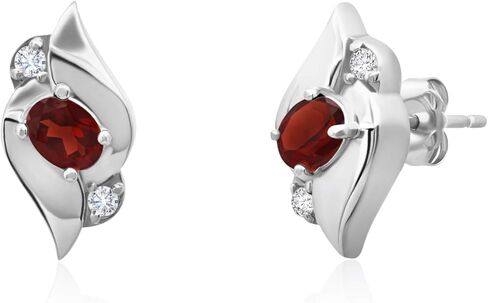 14k Yellow or White Gold Oval Gemstone Stud Earrings for Women with Genuine Diamond Accent Shell and Push Backs with Birthstones by MAX + STONE in Kuwait