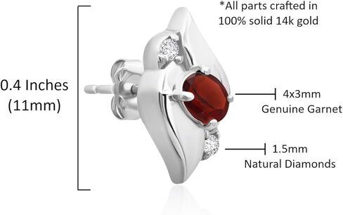 14k Yellow or White Gold Oval Gemstone Stud Earrings for Women with Genuine Diamond Accent Shell and Push Backs with Birthstones by MAX + STONE in Kuwait