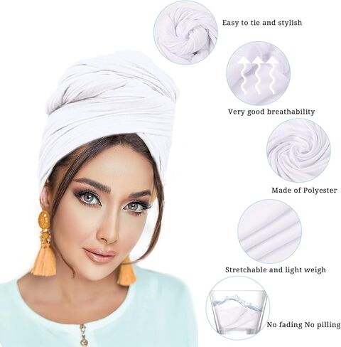 OAOLEER 5Pcs Head Wraps for Black Women Stretch Jersey Turban Soft Breathable Knit Headwraps Fashion Long Head Scarf African Hair Wraps in Kuwait