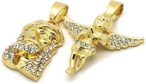 طقم سلاسل حبل للرجال بلون ذهبي من قطعتين بتصميم يسوع وملاك مقاس 2 ملم و30 انش و24 انش 02 in Kuwait