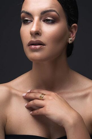 LUCA SMITH Double Triple Hoop Earrings 14K Gold Plated CZ Illusion Split Hoop Earrings for ONE HOLE with S925 Sterling Silver Post in Kuwait
