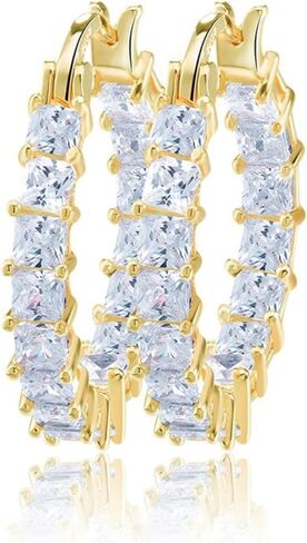 uPrimor أنيقة 14 الذهب والوردي الذهب البلاتين مطلي الأبيض مكعب زركونيا أقراط هوب / أقراط حلقة للفتيات والنساء in Kuwait