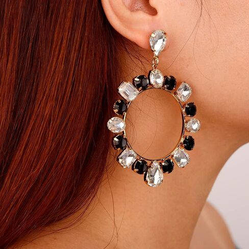 Xerling Colorful Crystal Statement Earrings Multicolor Rhinestone Hoop Earrings for Women Bling Dangle Drop Stud Earrings Boho Circle Hoop Earrings in Saudi Arabia