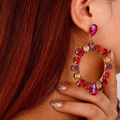Xerling Colorful Crystal Statement Earrings Multicolor Rhinestone Hoop Earrings for Women Bling Dangle Drop Stud Earrings Boho Circle Hoop Earrings in Saudi Arabia