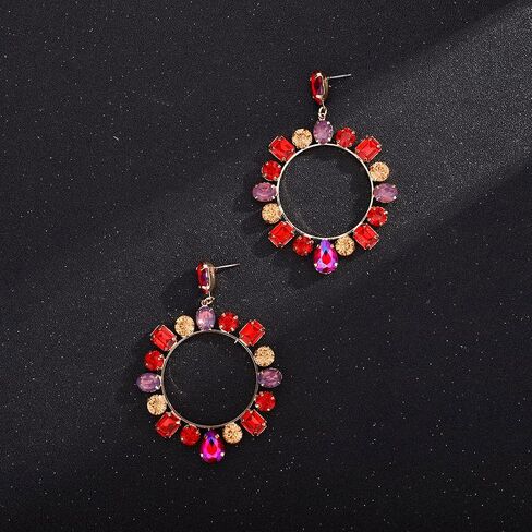 Xerling Colorful Crystal Statement Earrings Multicolor Rhinestone Hoop Earrings for Women Bling Dangle Drop Stud Earrings Boho Circle Hoop Earrings in Saudi Arabia