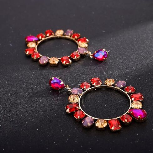 Xerling Colorful Crystal Statement Earrings Multicolor Rhinestone Hoop Earrings for Women Bling Dangle Drop Stud Earrings Boho Circle Hoop Earrings in Saudi Arabia