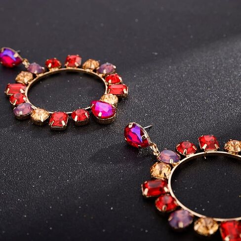 Xerling Colorful Crystal Statement Earrings Multicolor Rhinestone Hoop Earrings for Women Bling Dangle Drop Stud Earrings Boho Circle Hoop Earrings in Saudi Arabia