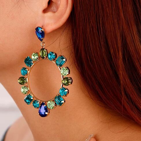 Xerling Colorful Crystal Statement Earrings Multicolor Rhinestone Hoop Earrings for Women Bling Dangle Drop Stud Earrings Boho Circle Hoop Earrings in Saudi Arabia