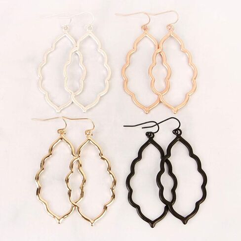 Bohemian Geometric Cut-Out Drop Earrings - Simple Metallic Open Hoop Dangles Moroccan Cloud, Clover Floral Quatrefoil, Infinity Leaf in Saudi Arabia