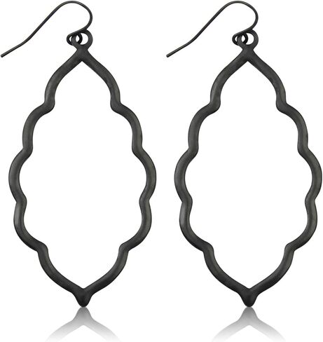Bohemian Geometric Cut-Out Drop Earrings - Simple Metallic Open Hoop Dangles Moroccan Cloud, Clover Floral Quatrefoil, Infinity Leaf in Saudi Arabia