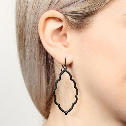 Bohemian Geometric Cut-Out Drop Earrings - Simple Metallic Open Hoop Dangles Moroccan Cloud, Clover Floral Quatrefoil, Infinity Leaf in Saudi Arabia