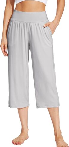 WiWi Bamboo Viscose Soft Capri Yoga Loose Pants for Women High Waisted Comfy Pjs Capris Lounge Pajama Bottoms S-XXL in Saudi Arabia