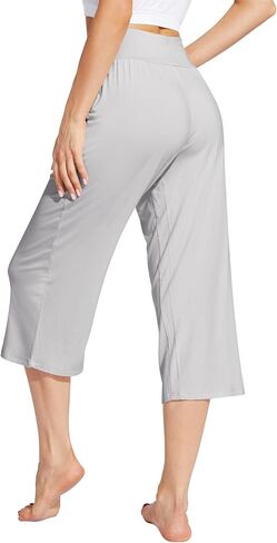 WiWi Bamboo Viscose Soft Capri Yoga Loose Pants for Women High Waisted Comfy Pjs Capris Lounge Pajama Bottoms S-XXL in Saudi Arabia