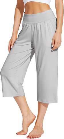 WiWi Bamboo Viscose Soft Capri Yoga Loose Pants for Women High Waisted Comfy Pjs Capris Lounge Pajama Bottoms S-XXL in Saudi Arabia