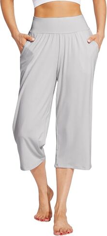 WiWi Bamboo Viscose Soft Capri Yoga Loose Pants for Women High Waisted Comfy Pjs Capris Lounge Pajama Bottoms S-XXL in Saudi Arabia
