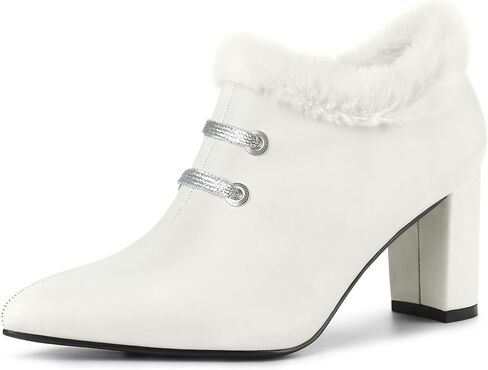 Allegra K Women's Block Heels Pointed Toe Faux Fur Ankle Booties in Saudi Arabia