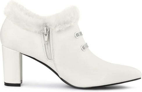 Allegra K Women's Block Heels Pointed Toe Faux Fur Ankle Booties in Saudi Arabia