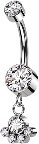 Pierced Owl 14GA F136 Implant Grade Titanium Internally Threaded Double CZ Crystal with Dangling Bezel Set Gem Cluster Belly Button Ring in Saudi Arabia