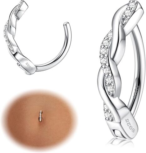 MILACOLATO 14G Belly Button Rings for Women Hypoallergenic 925 Sterling Silver Clicker Belly Button Ring Cubic Zirconia Paved Reverse Curved Navel Rings Barbell Belly Piercing Jewelry in Saudi Arabia
