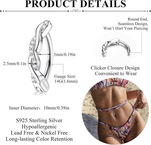 MILACOLATO 14G Belly Button Rings for Women Hypoallergenic 925 Sterling Silver Clicker Belly Button Ring Cubic Zirconia Paved Reverse Curved Navel Rings Barbell Belly Piercing Jewelry in Saudi Arabia