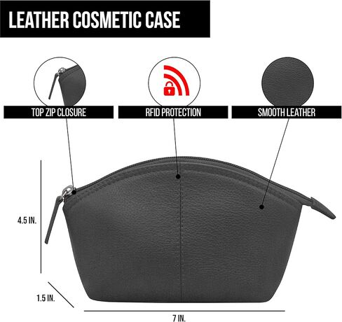 ili New York - Leather Cosmetic Makeup Case - Genuine Leather Cosmetic Clutch for Makeup Essentials w/Zipper Enclosures for Secure Protection in Kuwait