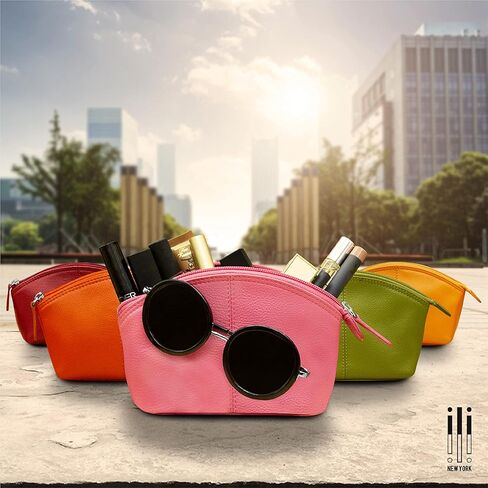 ili New York - Leather Cosmetic Makeup Case - Genuine Leather Cosmetic Clutch for Makeup Essentials w/Zipper Enclosures for Secure Protection in Kuwait