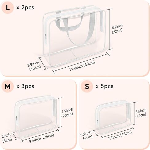 10 PCS Clear Travel Makeup Toiletry Bag, Plastic PVC Cosmetic TSA Approved Organizer Kit with Zipper Handbag（Black） in Saudi Arabia