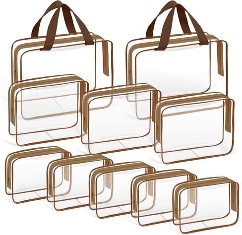 10 PCS Clear Travel Makeup Toiletry Bag, Plastic PVC Cosmetic TSA Approved Organizer Kit with Zipper Handbag（Black） in Saudi Arabia