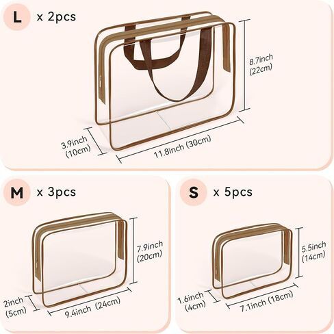 10 PCS Clear Travel Makeup Toiletry Bag, Plastic PVC Cosmetic TSA Approved Organizer Kit with Zipper Handbag（Black） in Saudi Arabia