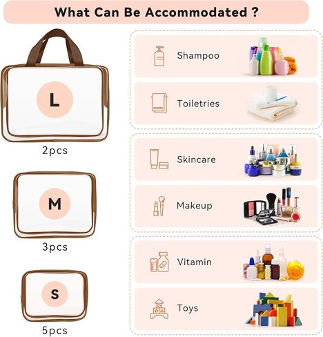10 PCS Clear Travel Makeup Toiletry Bag, Plastic PVC Cosmetic TSA Approved Organizer Kit with Zipper Handbag（Black） in Saudi Arabia