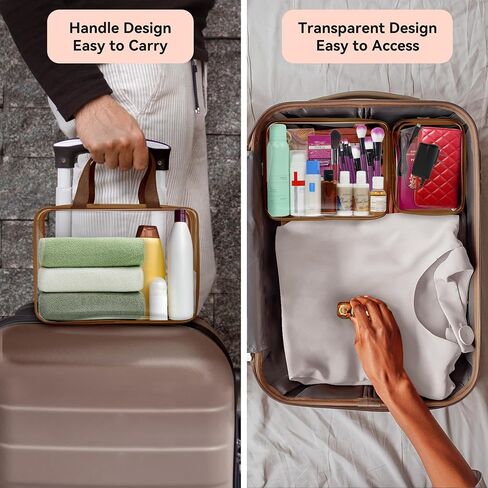 10 PCS Clear Travel Makeup Toiletry Bag, Plastic PVC Cosmetic TSA Approved Organizer Kit with Zipper Handbag（Black） in Saudi Arabia