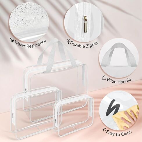 10 PCS Clear Travel Makeup Toiletry Bag, Plastic PVC Cosmetic TSA Approved Organizer Kit with Zipper Handbag（Black） in Saudi Arabia