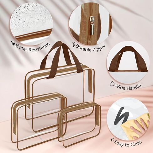 10 PCS Clear Travel Makeup Toiletry Bag, Plastic PVC Cosmetic TSA Approved Organizer Kit with Zipper Handbag（Black） in Saudi Arabia