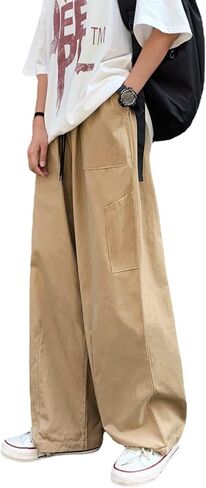 السراويل البضائع النسائية الفضفاضة Y2K الشارع الشهير القطن الصلبة خمر فضفاضة تناسب مع جيوب بالازو in Kuwait