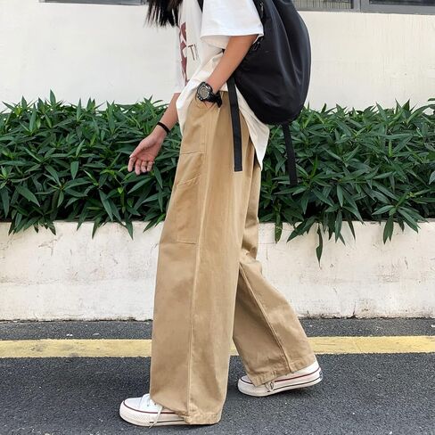 السراويل البضائع النسائية الفضفاضة Y2K الشارع الشهير القطن الصلبة خمر فضفاضة تناسب مع جيوب بالازو in Kuwait