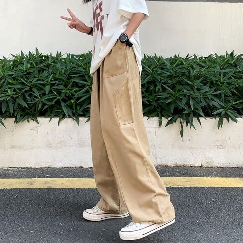 السراويل البضائع النسائية الفضفاضة Y2K الشارع الشهير القطن الصلبة خمر فضفاضة تناسب مع جيوب بالازو in Kuwait