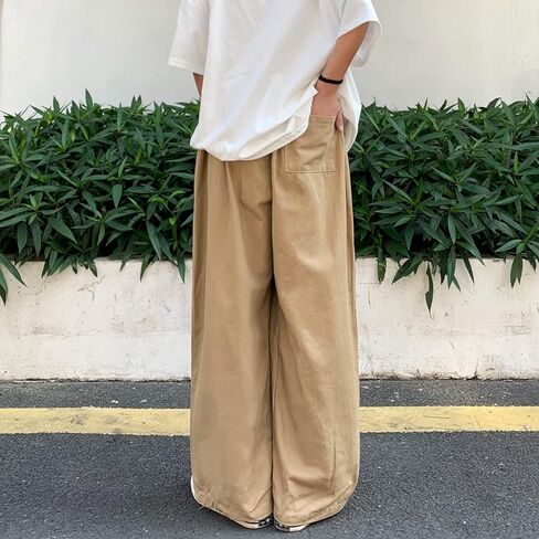 السراويل البضائع النسائية الفضفاضة Y2K الشارع الشهير القطن الصلبة خمر فضفاضة تناسب مع جيوب بالازو in Kuwait