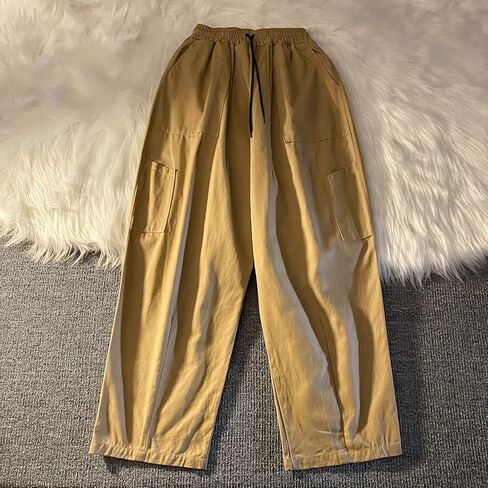 السراويل البضائع النسائية الفضفاضة Y2K الشارع الشهير القطن الصلبة خمر فضفاضة تناسب مع جيوب بالازو in Kuwait