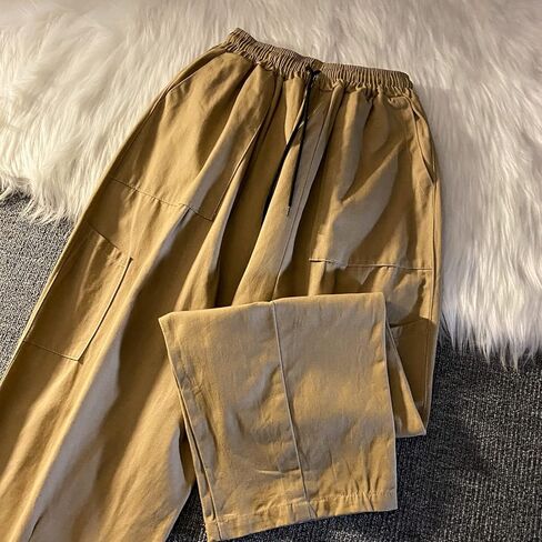 السراويل البضائع النسائية الفضفاضة Y2K الشارع الشهير القطن الصلبة خمر فضفاضة تناسب مع جيوب بالازو in Kuwait