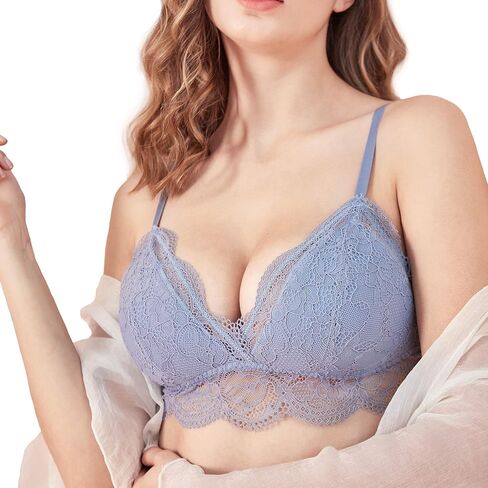 Luna & Sun Wirefree V-Neck Adjustable Straps Floral Lace Bralette with Hook and Eye Back Closure in Saudi Arabia
