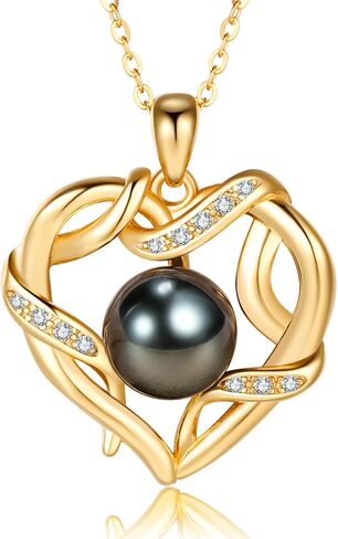 NONNYL Christmas Gifts for Women- Tahitian Black Pearl- Heart Necklace- Wife Mom Girlfriend Her- Anniversary Birthday- Mothers Day Valentine's Day Jewelry Gifts Real 9-10mm Pearl Pendant in Saudi Arabia
