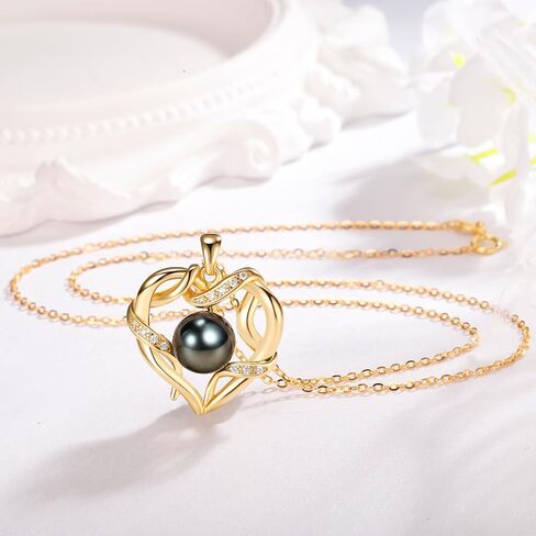 NONNYL Christmas Gifts for Women- Tahitian Black Pearl- Heart Necklace- Wife Mom Girlfriend Her- Anniversary Birthday- Mothers Day Valentine's Day Jewelry Gifts Real 9-10mm Pearl Pendant in Saudi Arabia