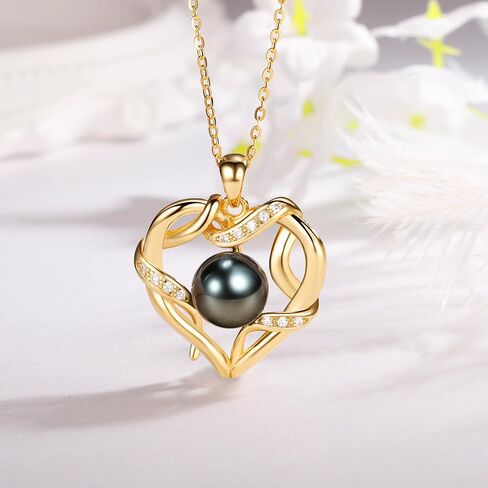 NONNYL Christmas Gifts for Women- Tahitian Black Pearl- Heart Necklace- Wife Mom Girlfriend Her- Anniversary Birthday- Mothers Day Valentine's Day Jewelry Gifts Real 9-10mm Pearl Pendant in Saudi Arabia